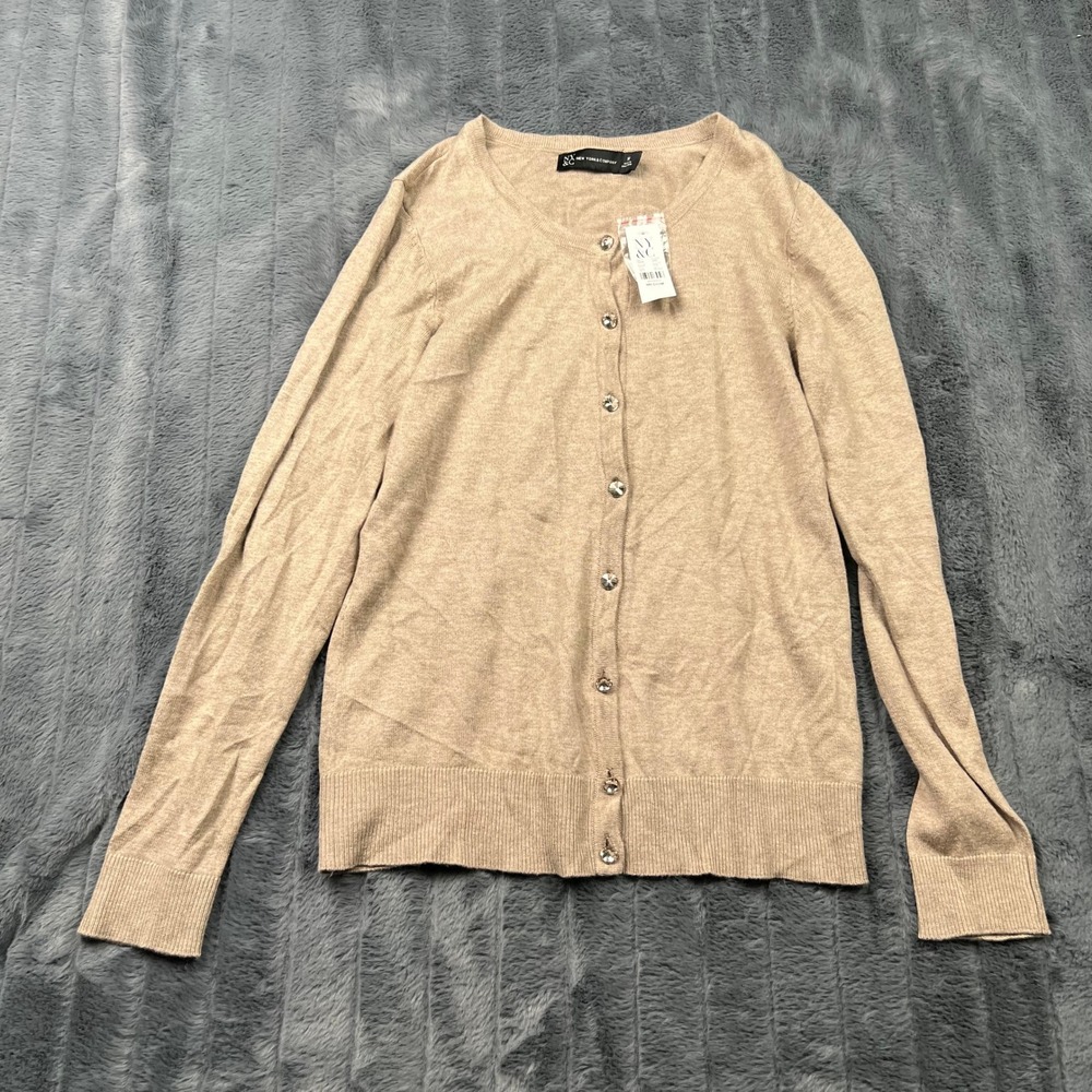 New York & Company Tan Heather Crystal Button Cardigan Sweater Medium BD200002